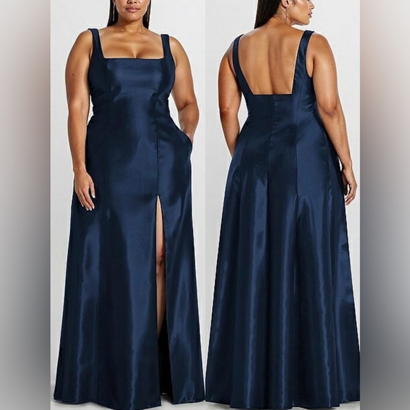 NEW ALFRED SUNG D826 Sleeveless Square-Neck A Line Gown w Pockets navy sz 24 w - Picture 1 of 7